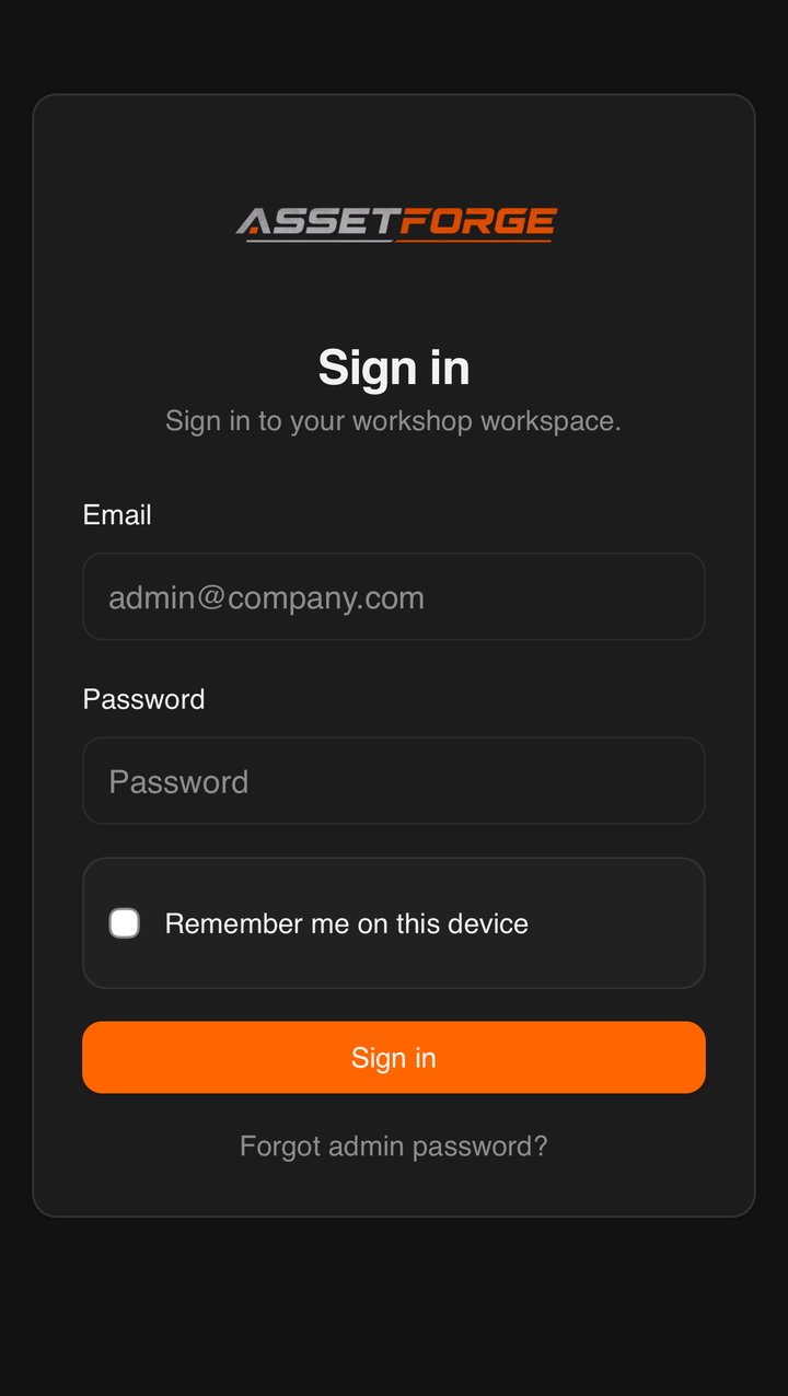 AssetForge sign-in on a phone
