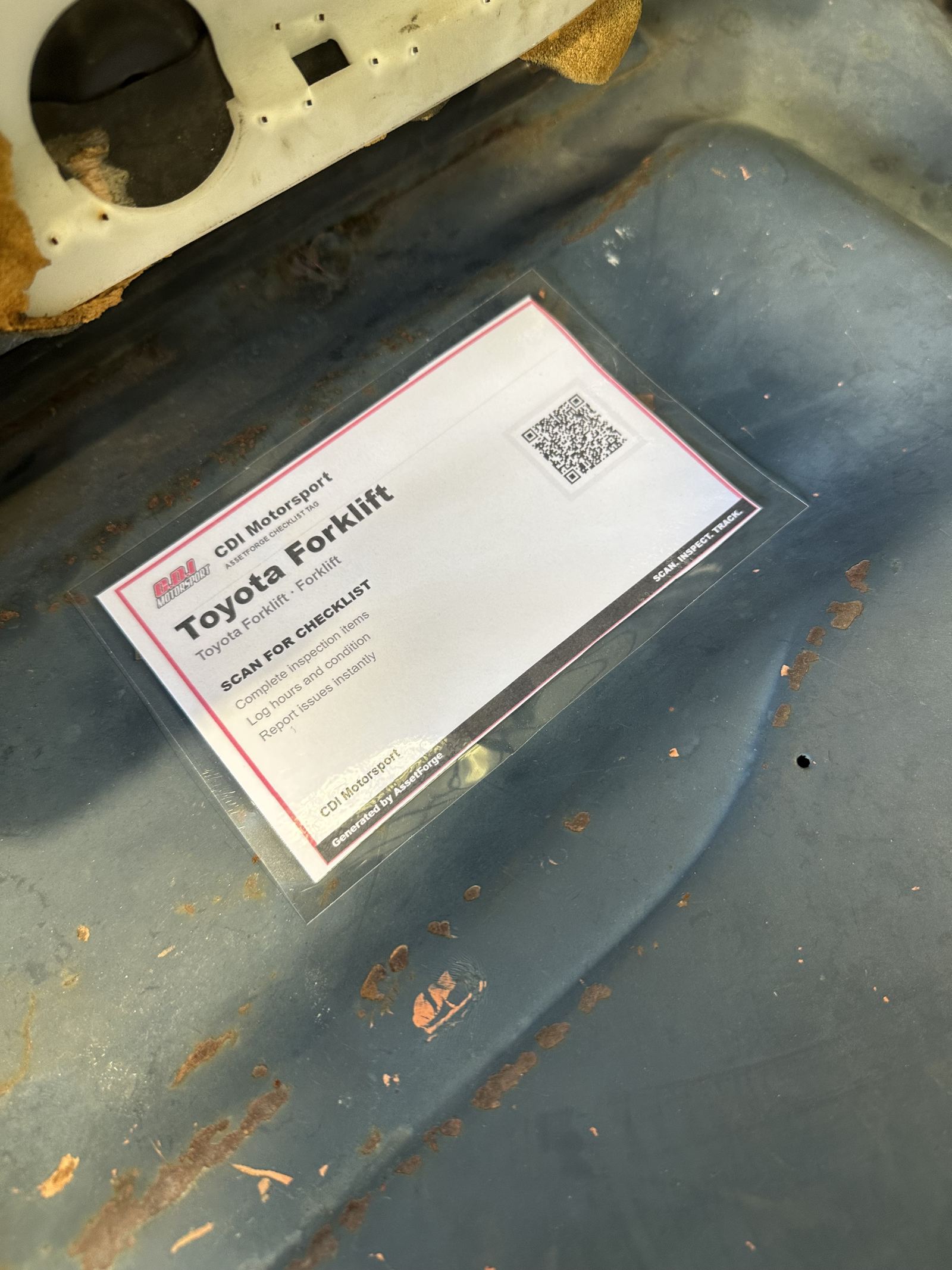 AssetForge tag on a forklift